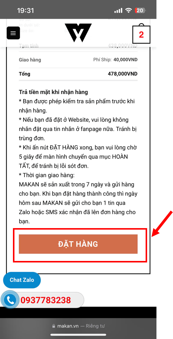 Hướng dẫn cách đặt hàng trên website Makan.vn